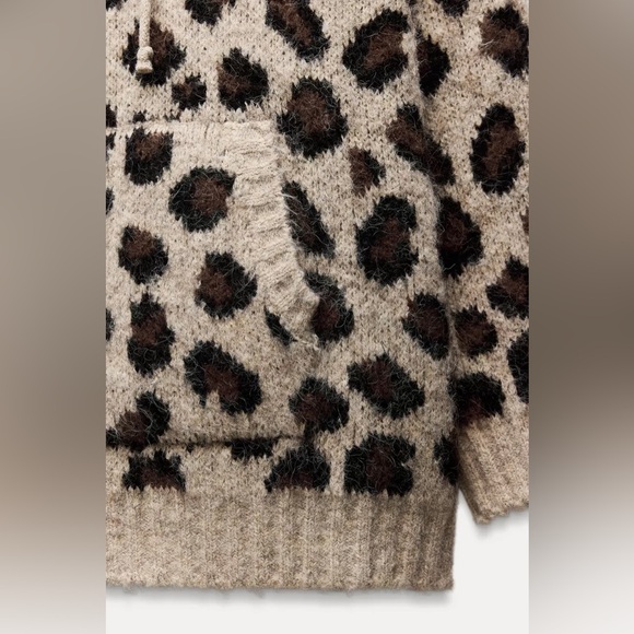 Zara Leopard Animal Print Jacquard Knit Hoodie Sweatshirt - Picture 8 of 10